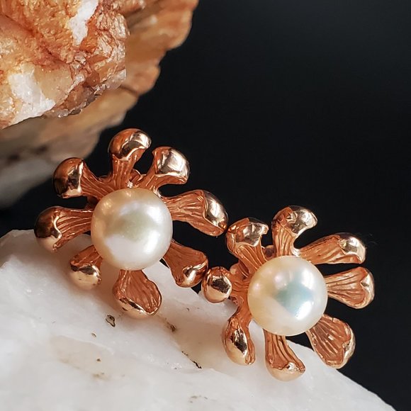 Sterling Silver 925/14K Rose Gold Studs Large Freshwater Pearls Earriings - Picture 8 of 11